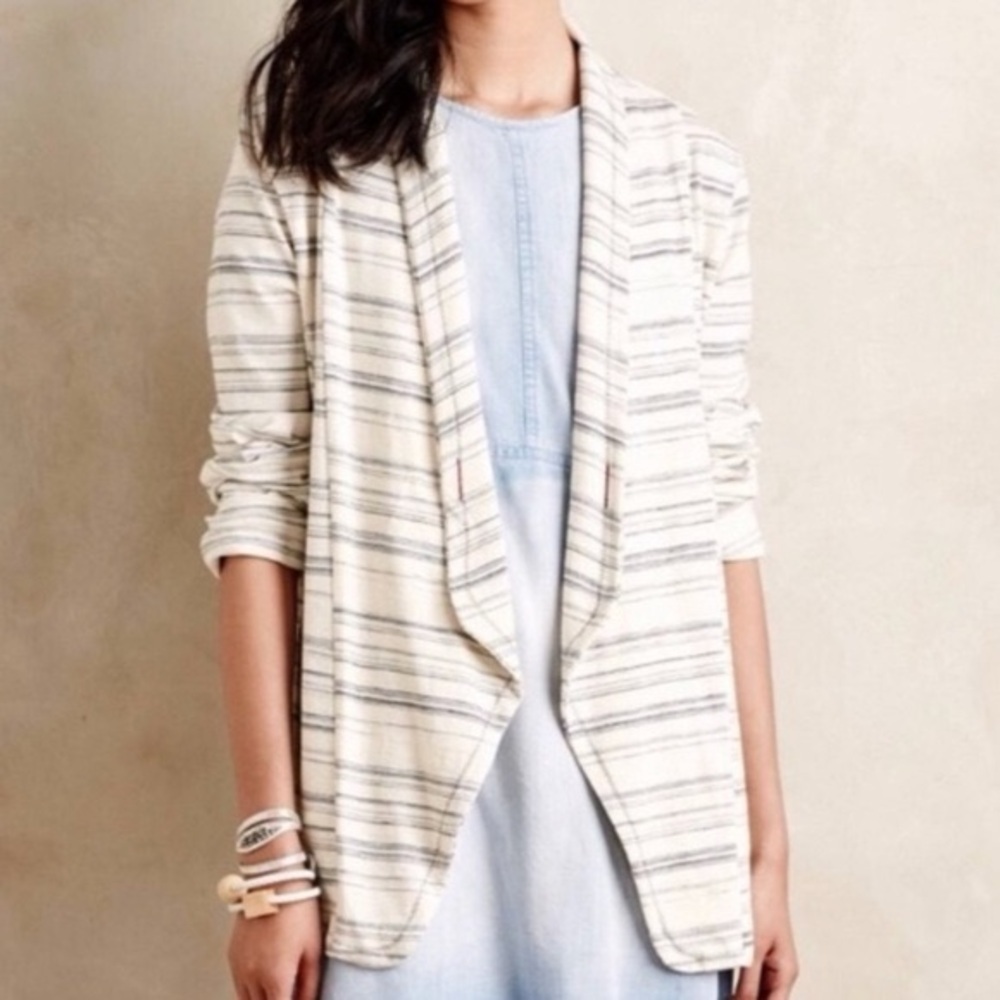 Saturday Sunday Anthropologie striped Cream and Gray Open Cardigan - Picture 2 of 9